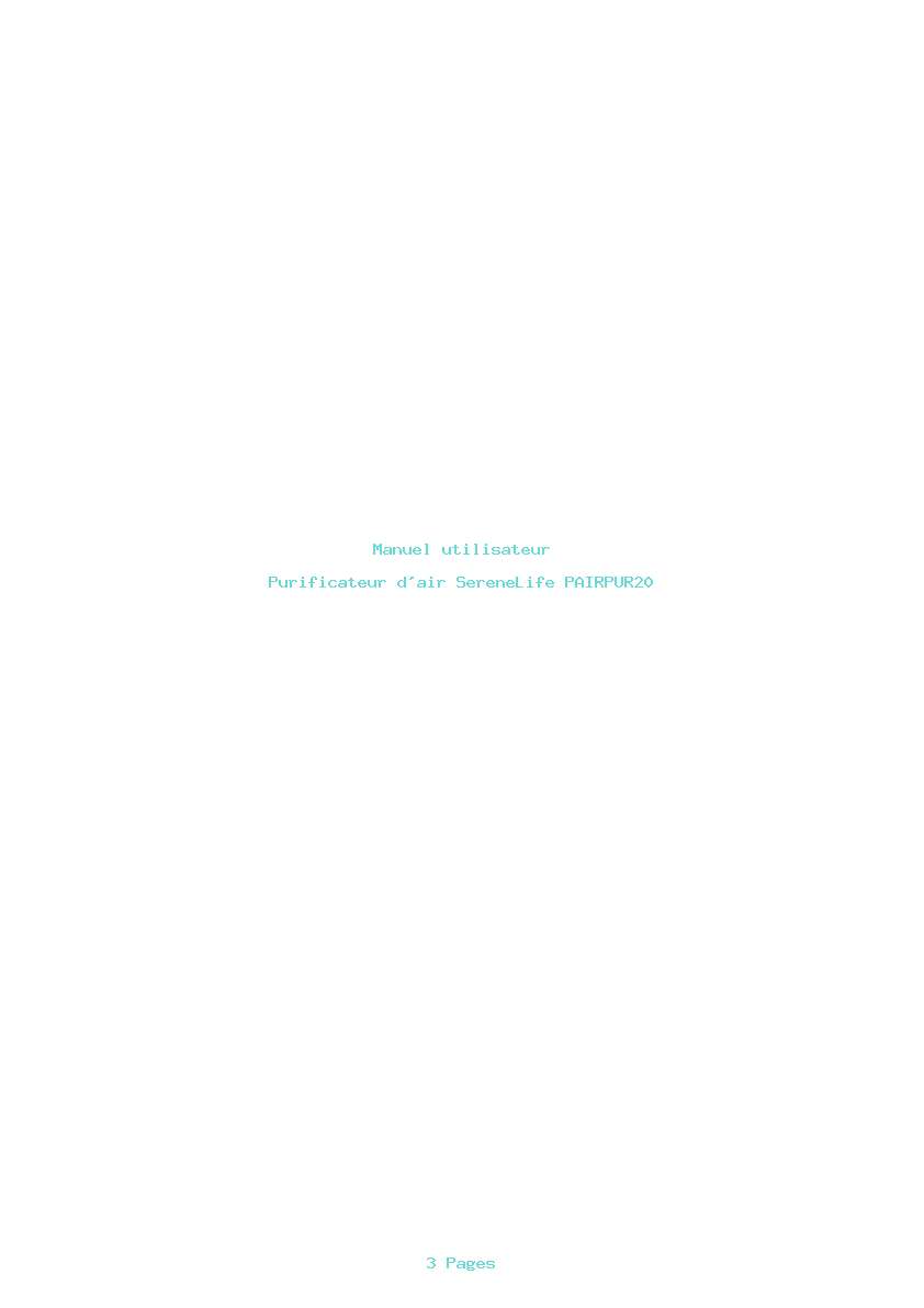 Page 1 de la notice Manuel utilisateur SereneLife PAIRPUR20
