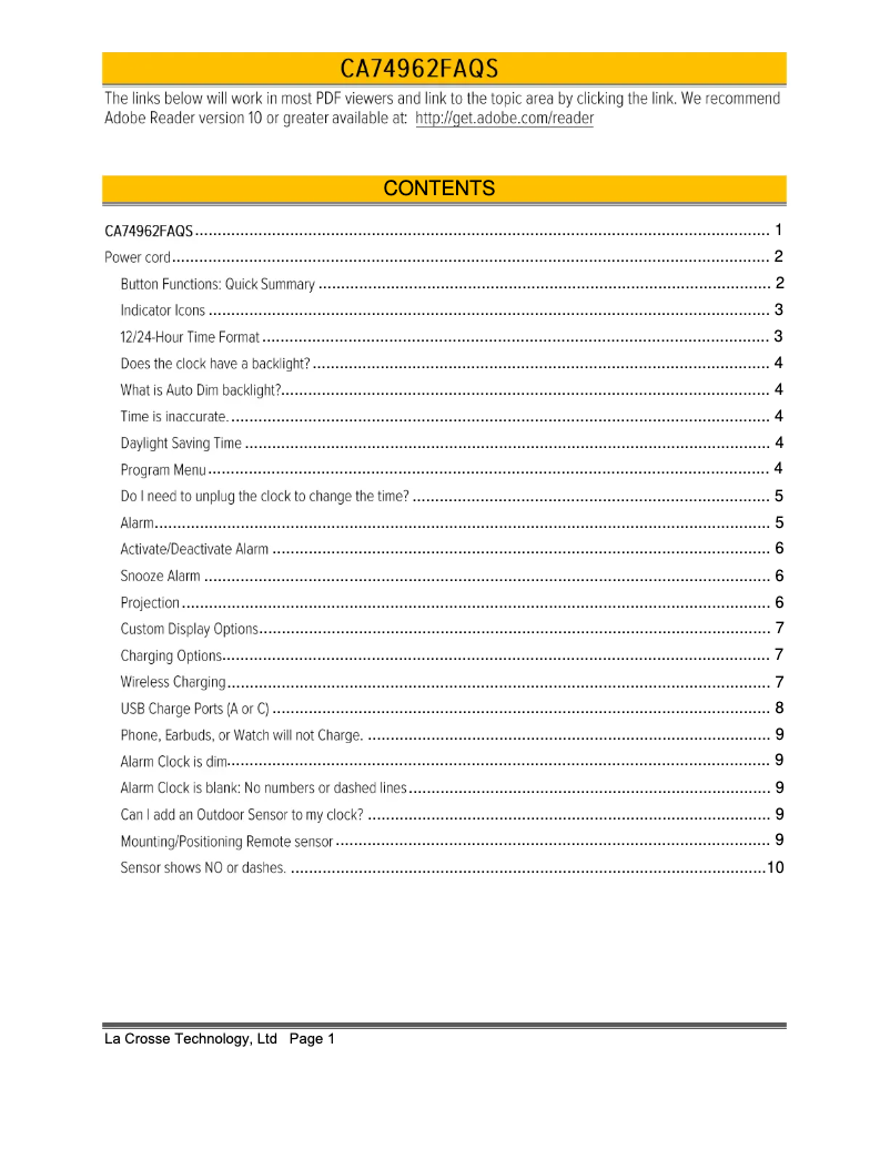 Page 1 of the manual FAQ La Crosse Technology CA74962