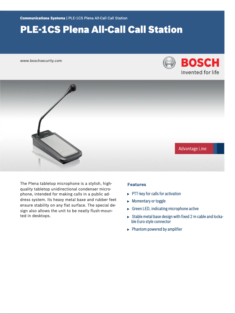 Page 1 de la notice Fiche technique Bosch Plena