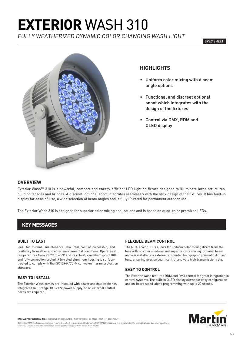 Page 1 de la notice Fiche technique Martin Exterior Wash 310