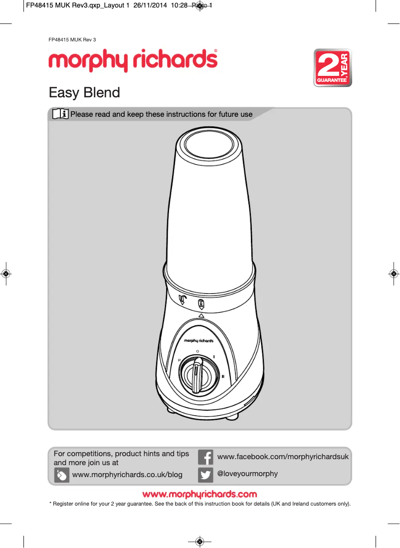 Page 1 de la notice Manuel utilisateur Morphy Richards Easy Blend 48415