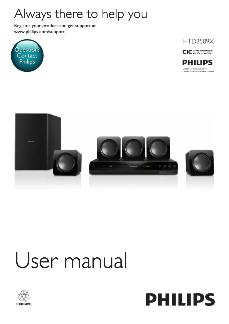 Página 1 del manual Manual de instrucciones Philips HTD3509X