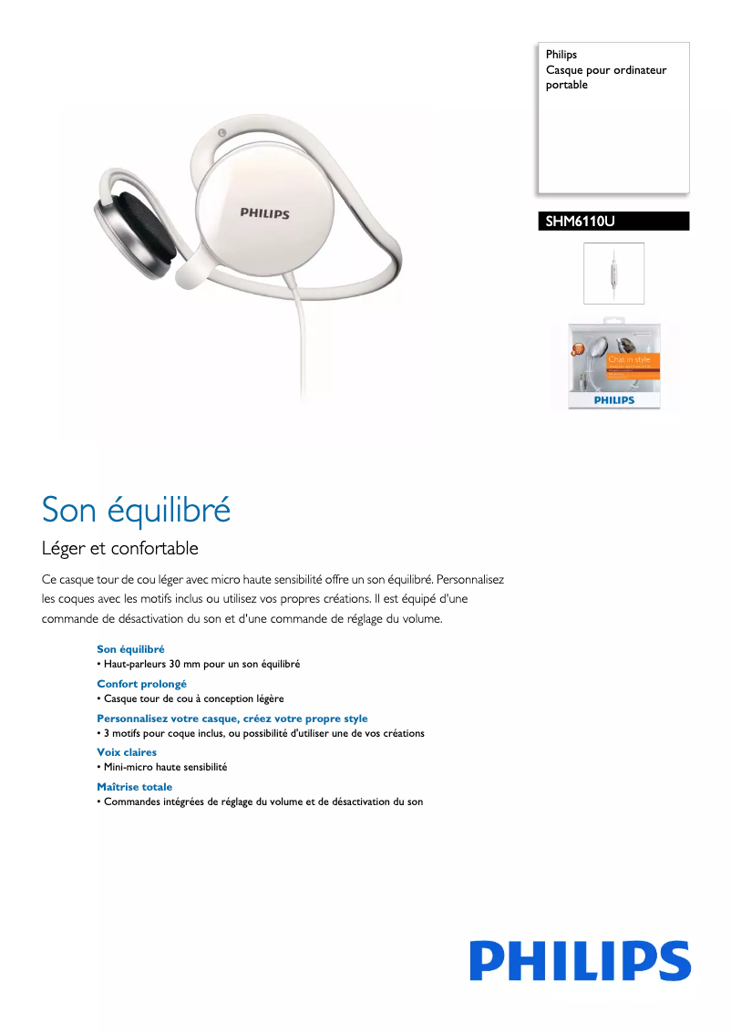 Page 1 of the manual Technical Sheet Philips SHM6110U