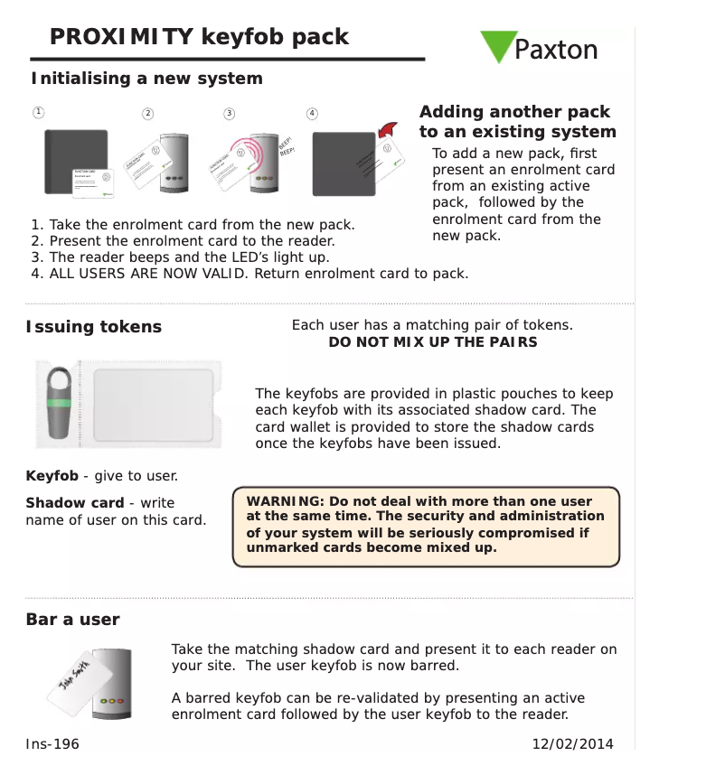 Page 1 de la notice Manuel utilisateur Paxton PROXIMITY keyfob pack