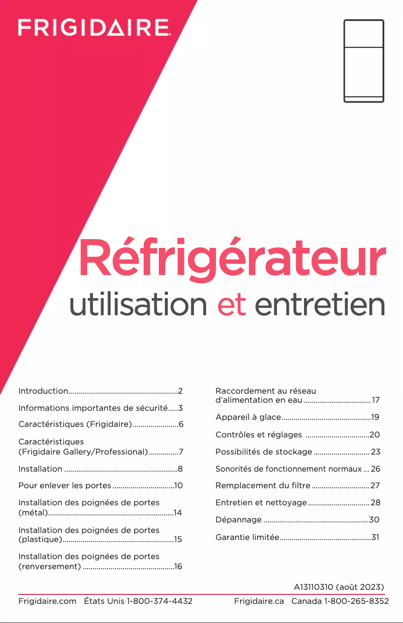 Page 1 de la notice Manuel utilisateur Frigidaire FFHT2022AW