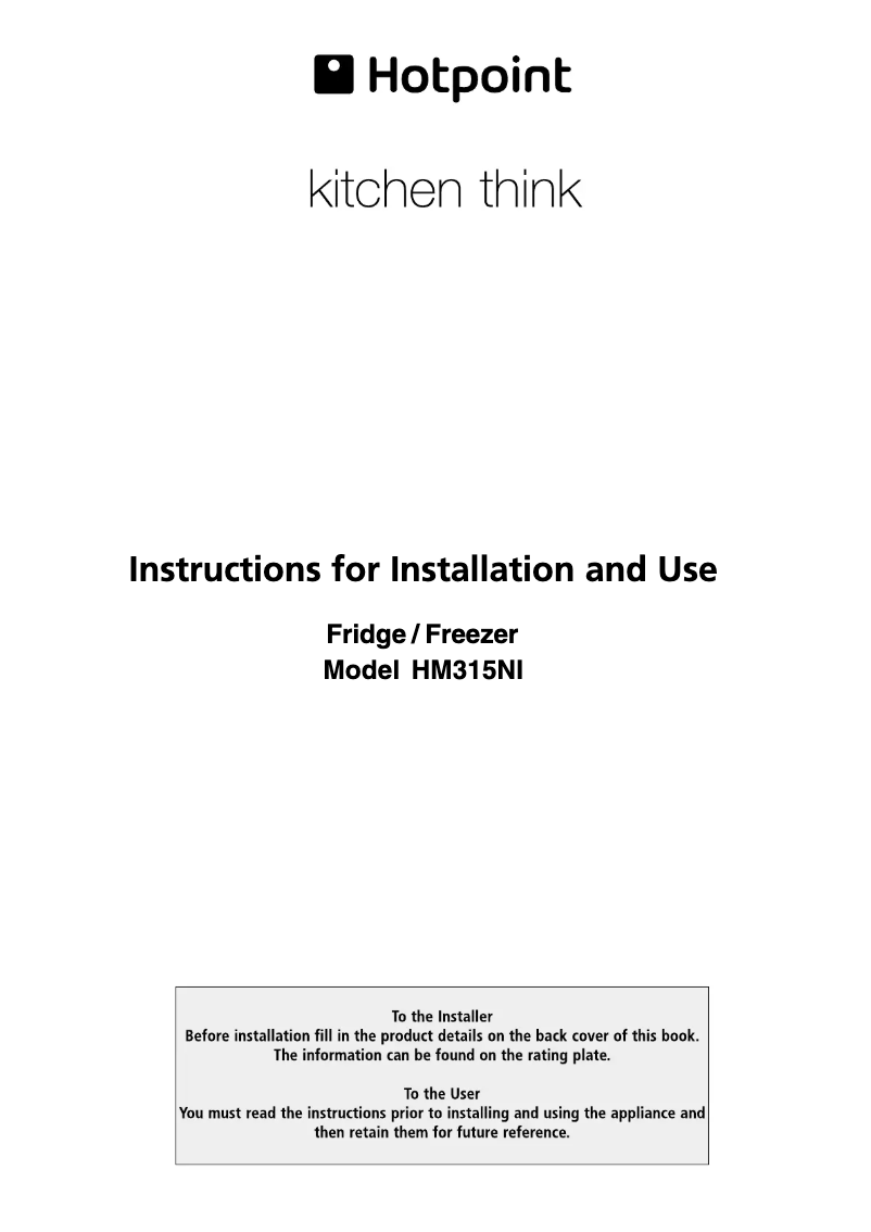 Page 1 of the manual User Manual Hotpoint HM315NI