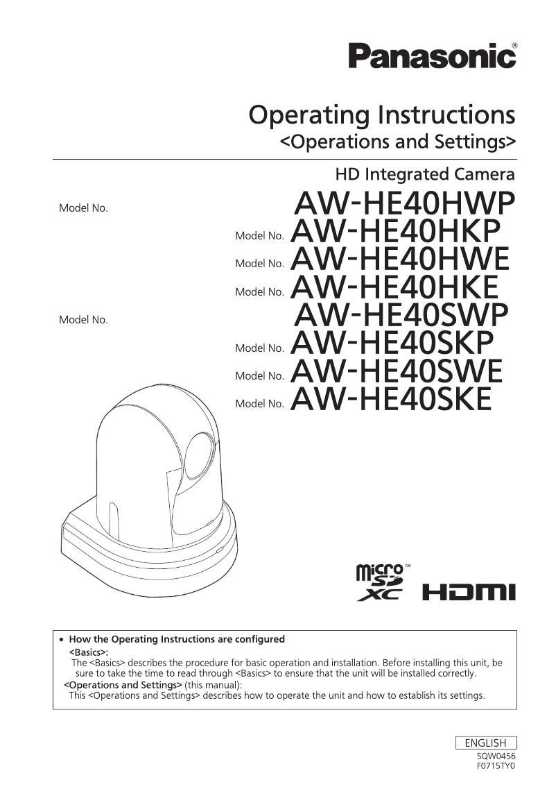 Page 1 de la notice Manuel utilisateur Panasonic AW-HE40S