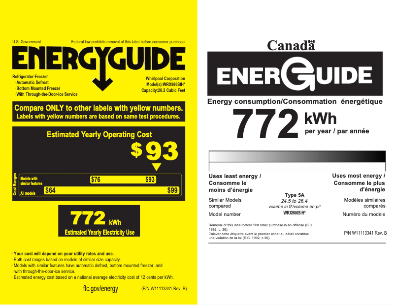 Page 1 of the manual Energy Label Whirlpool WRX986SIHZ