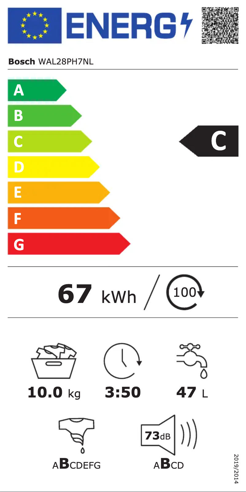 Page 1 of the manual Energy Label Bosch WAL28PH7NL