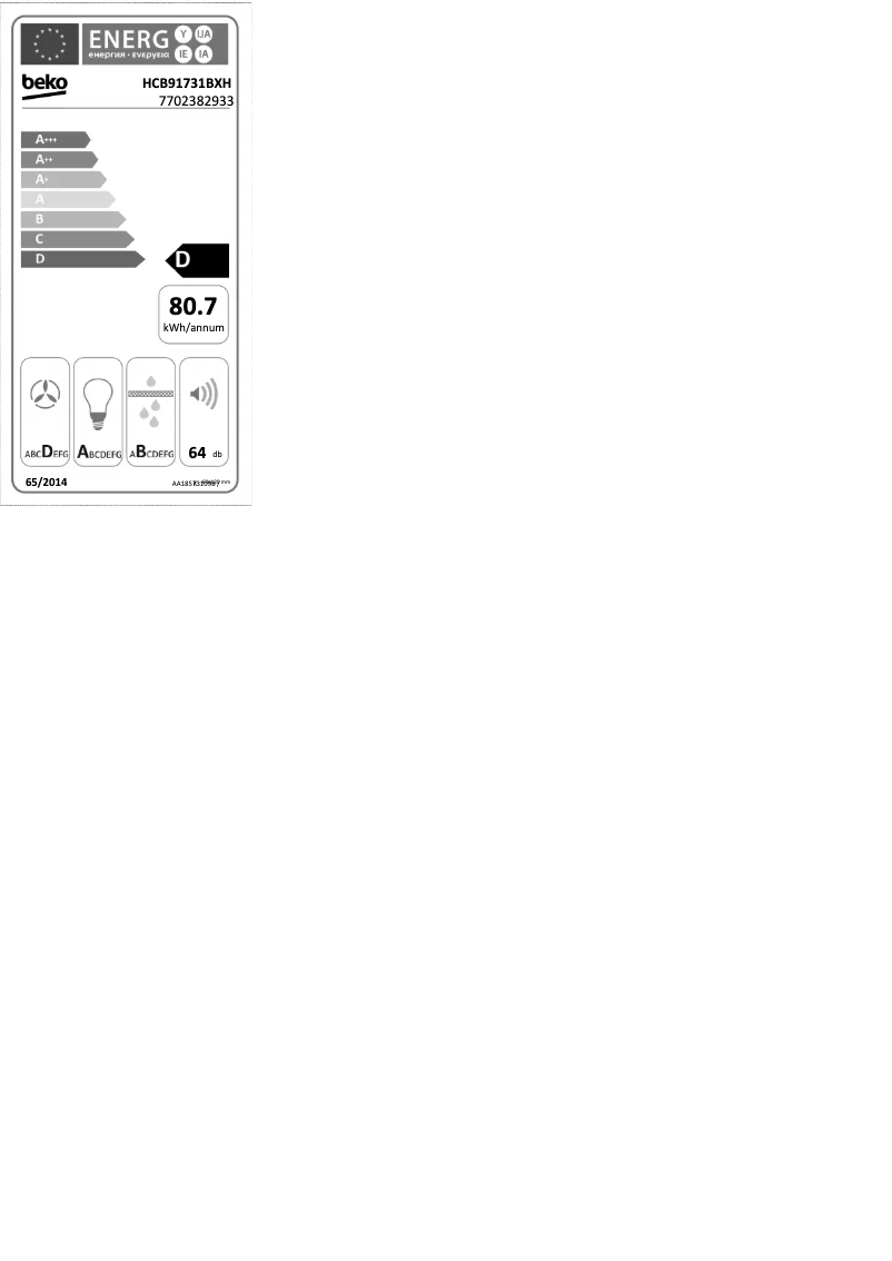 Page 1 de la notice Label énergétique Beko HCB91731BXH