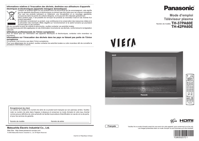 Page 1 of the manual User Manual Panasonic TH-37PA60E