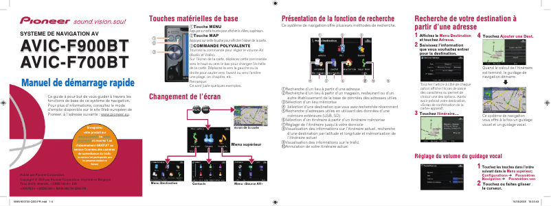 Page 1 de la notice Guide de démarrage rapide Pioneer AVIC-F900BT