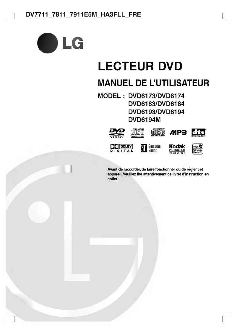 Page 1 de la notice Manuel utilisateur LG DVD6194M