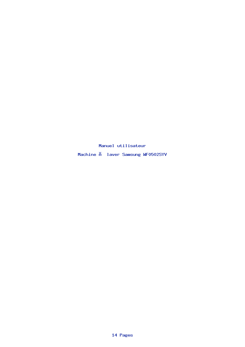 Page 1 de la notice Manuel utilisateur Samsung WF0502SYV