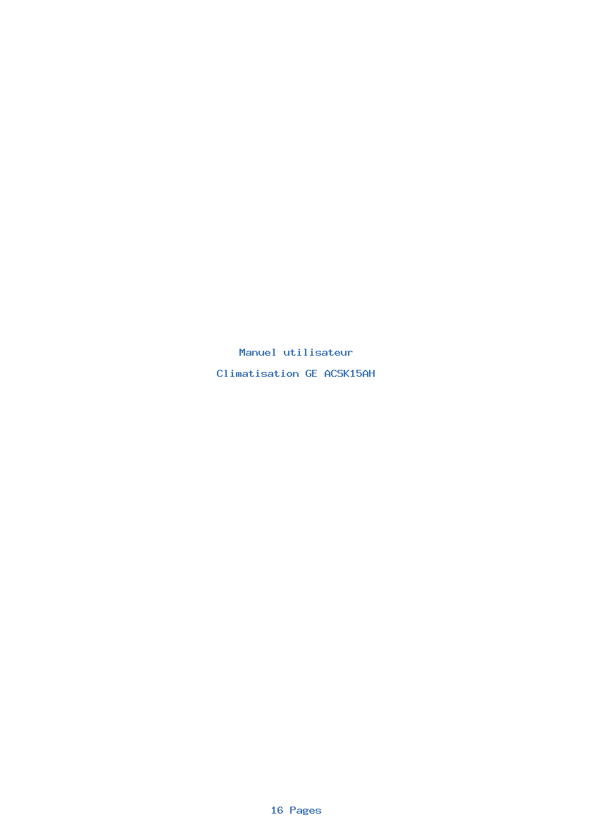 Page 1 de la notice Manuel utilisateur GE ACSK15AH