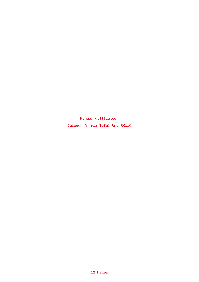 Page 1 de la notice Manuel utilisateur Tefal Uno RK110