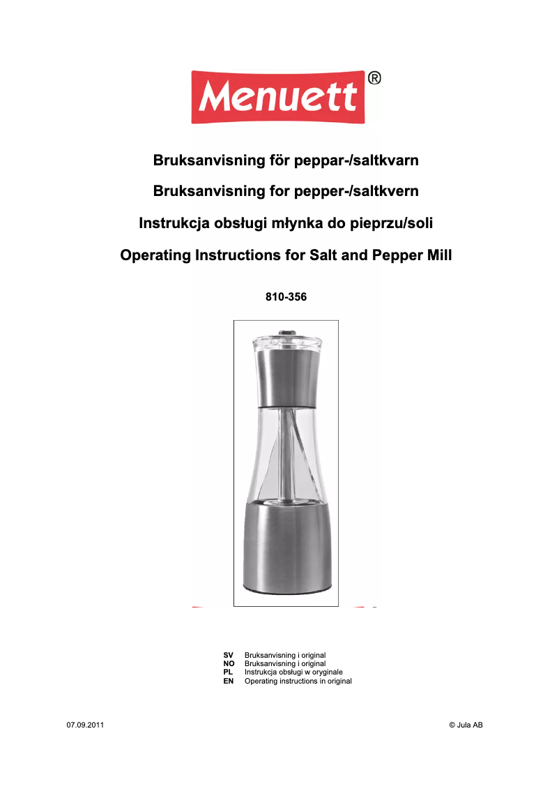 Page 1 de la notice Manuel utilisateur Menuett 810-356