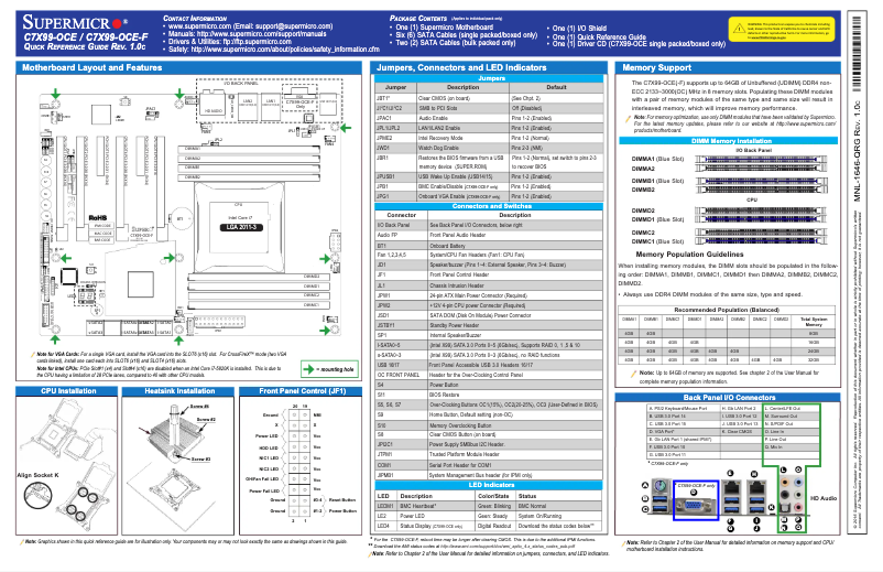 Page 1 de la notice Guide de démarrage rapide Supermicro C7X99-OCE-F