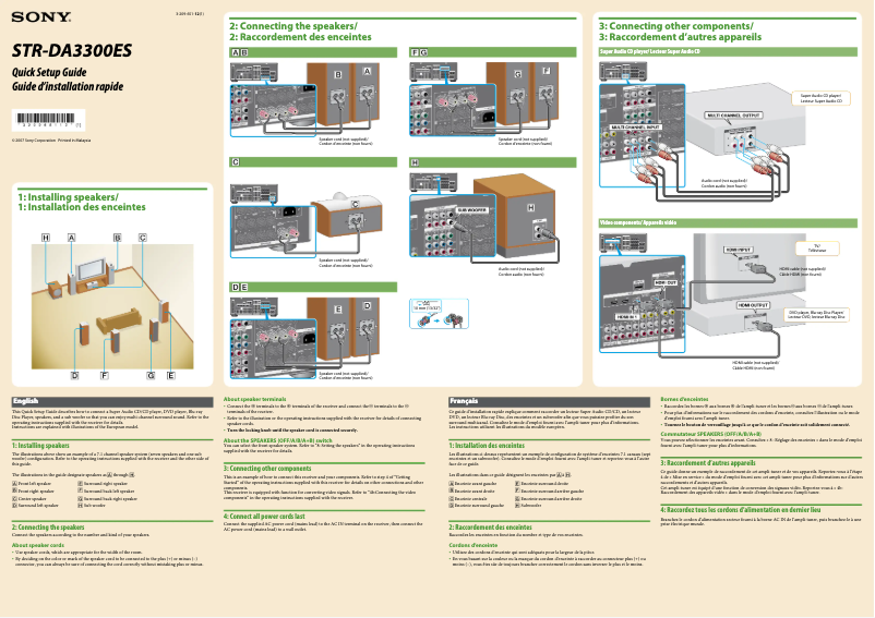 Page 1 de la notice Guide d'installation Sony STR-DA3300ES