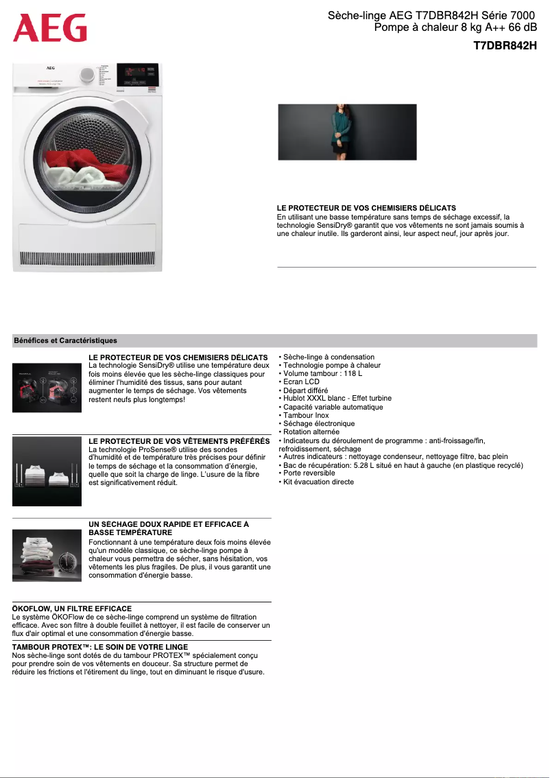 Página 1 del manual Ficha técnica AEG T7DBR842H