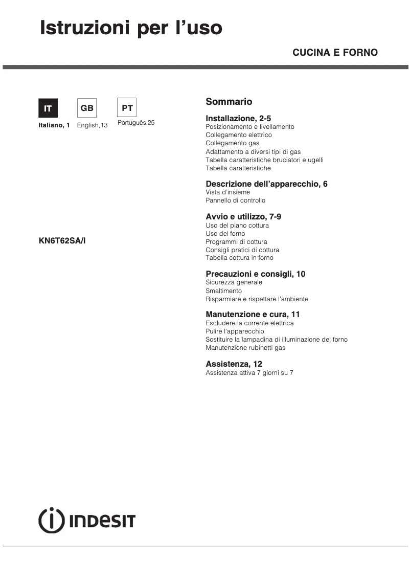 Página 1 del manual Manual de usuario Indesit KN6T62SA(W)/I