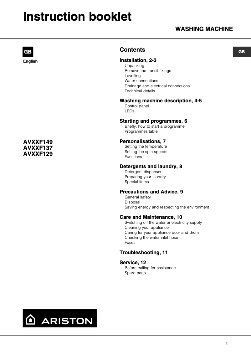 Página 1 del manual Manual de usuario Ariston Thermo AVXXF149