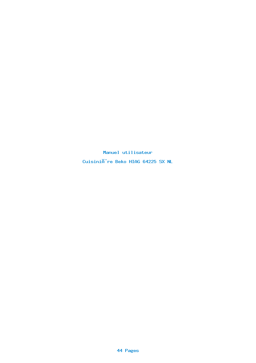 Page 1 de la notice Manuel utilisateur Beko HIAG 64225 SX NL