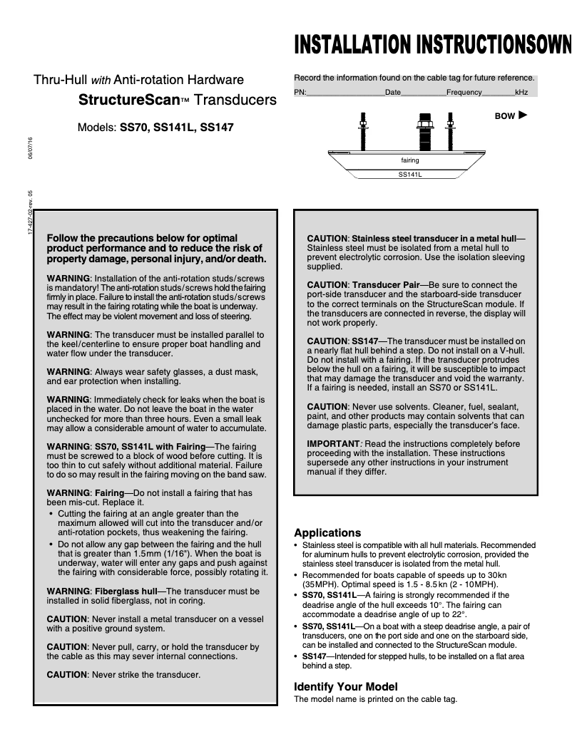 Page 1 de la notice Manuel utilisateur Simrad StructureScan 3D Thru-Hull