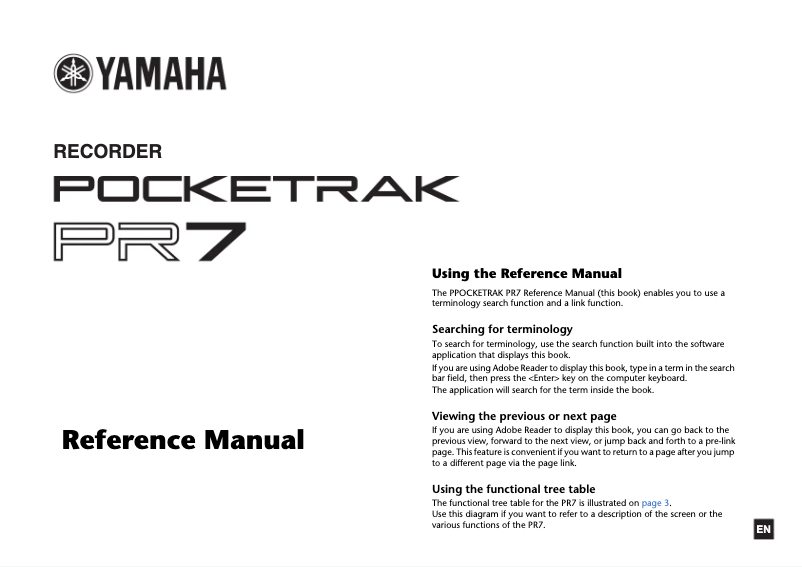 Page 1 de la notice Manuel utilisateur Yamaha Pocketrak PR7