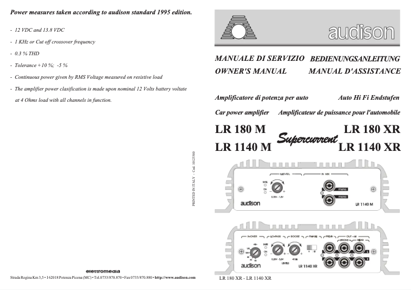 Page 1 de la notice Manuel utilisateur Audison LR 1140 M