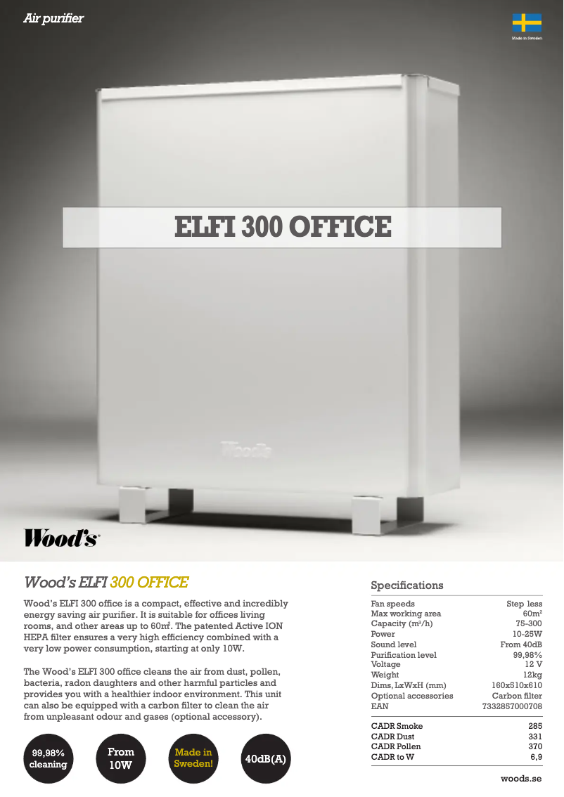 Page 1 de la notice Fiche technique Wood's ELFI300