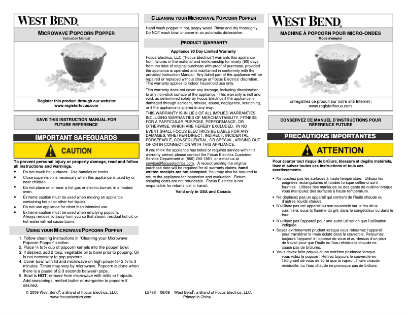 Página 1 del manual Manual de usuario WestBend PC10691