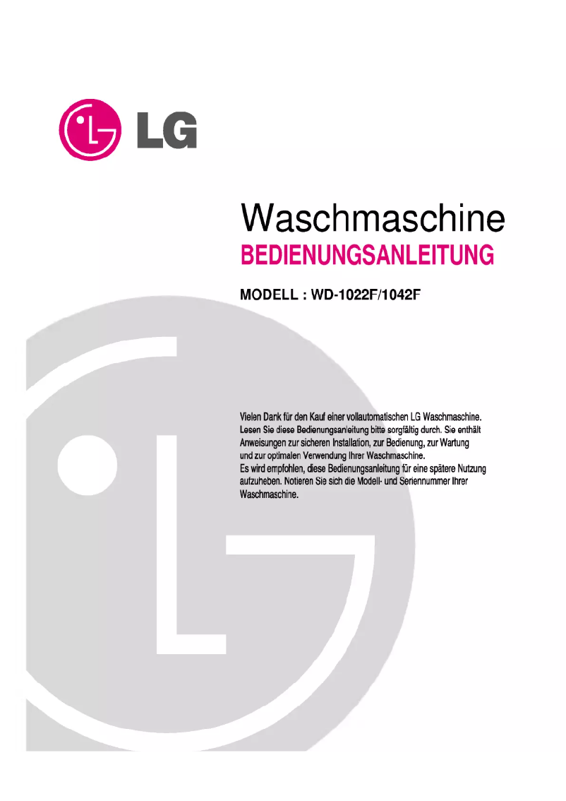 Page 1 de la notice Manuel utilisateur LG WD-1022F