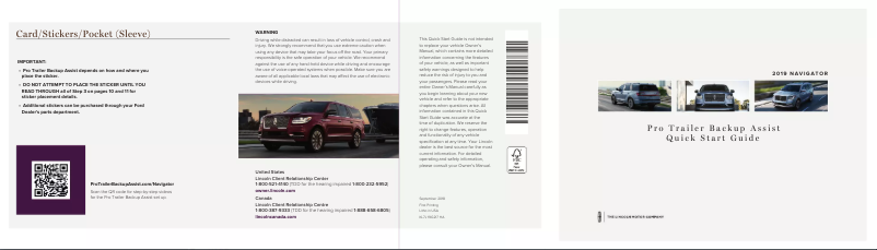 Page 1 de la notice Guide de démarrage rapide Lincoln Navigator (2019)