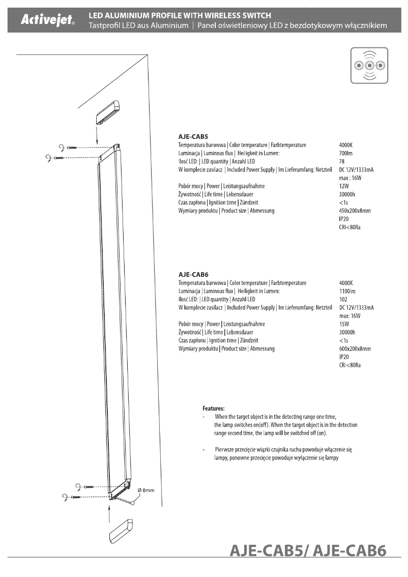Page 1 of the manual User Manual ActiveJet Activejet AJE-CAB6