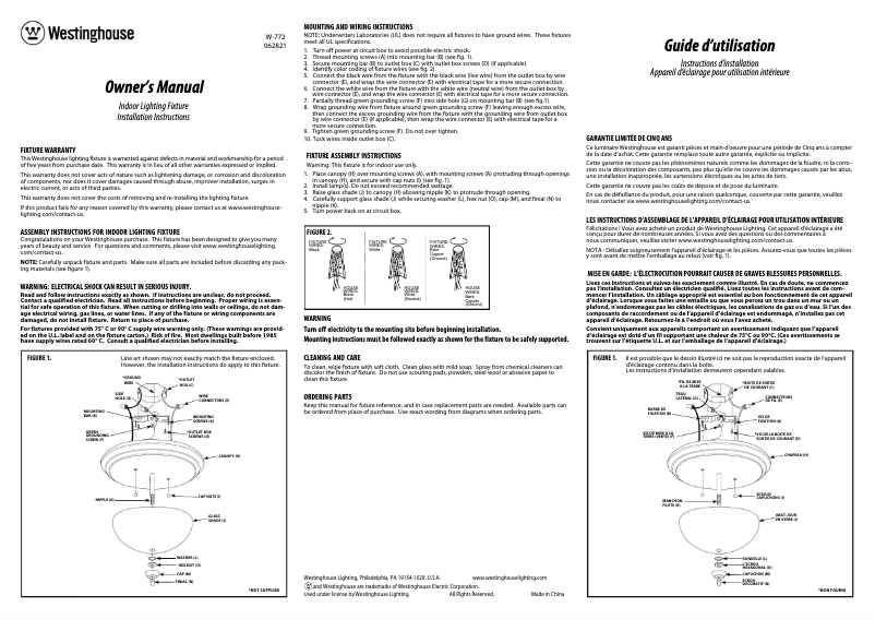 Page 1 of the manual User Manual Westinghouse Callowhill 6126100