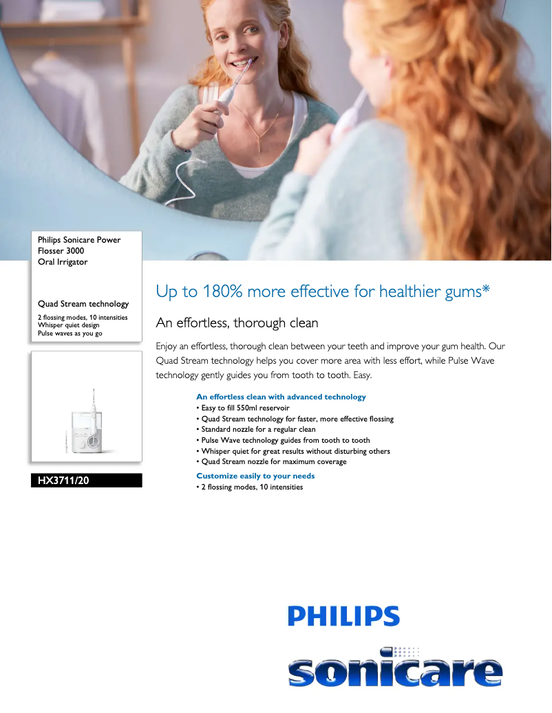 Page 1 de la notice Fiche technique Philips Sonicare Power Flosser 3000 HX3711