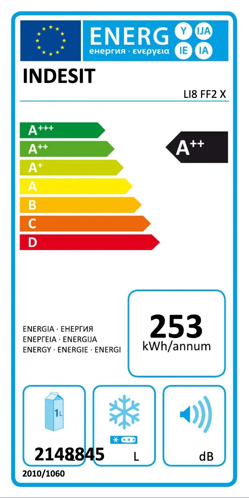 Page 1 de la notice Label énergétique Indesit LI8 FF2 X