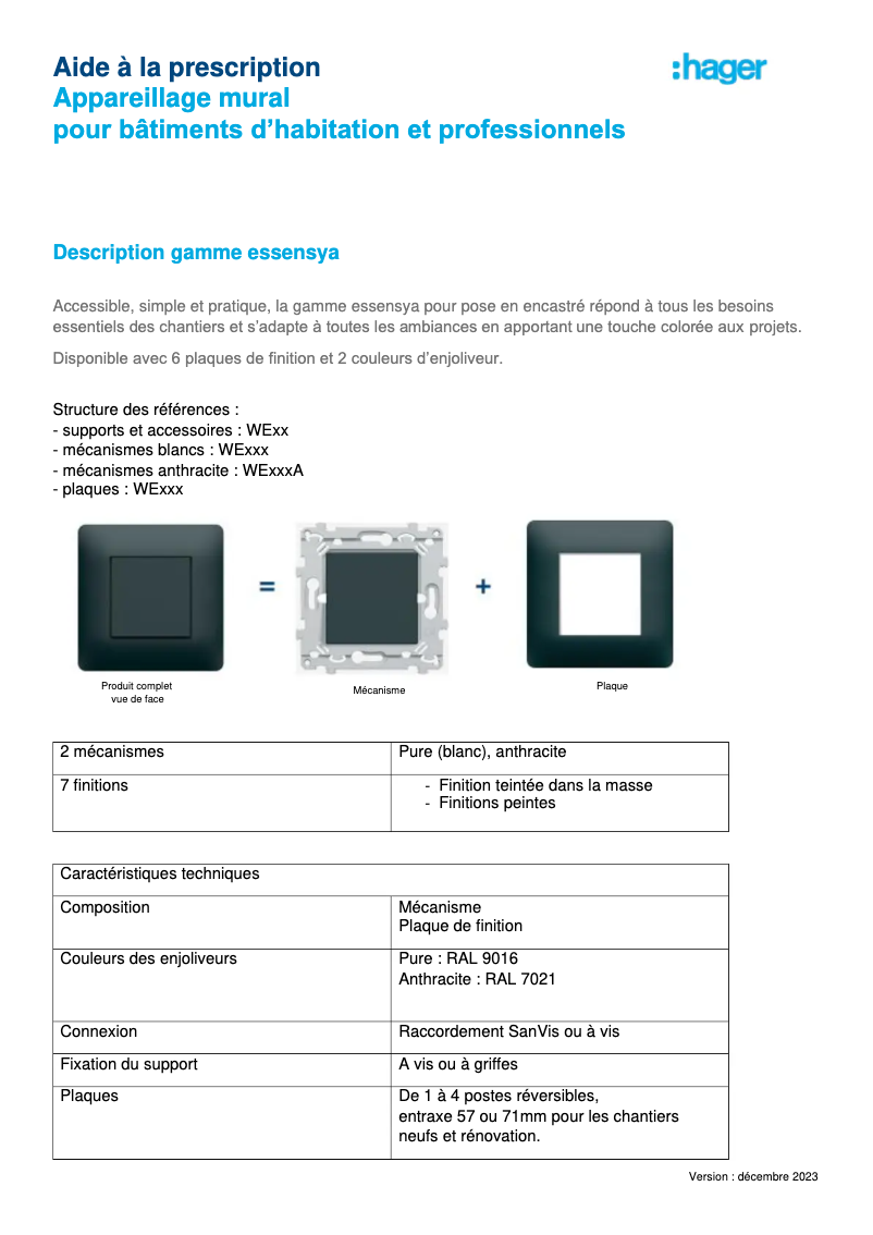 Page 1 de la notice Brochure Hager WST314