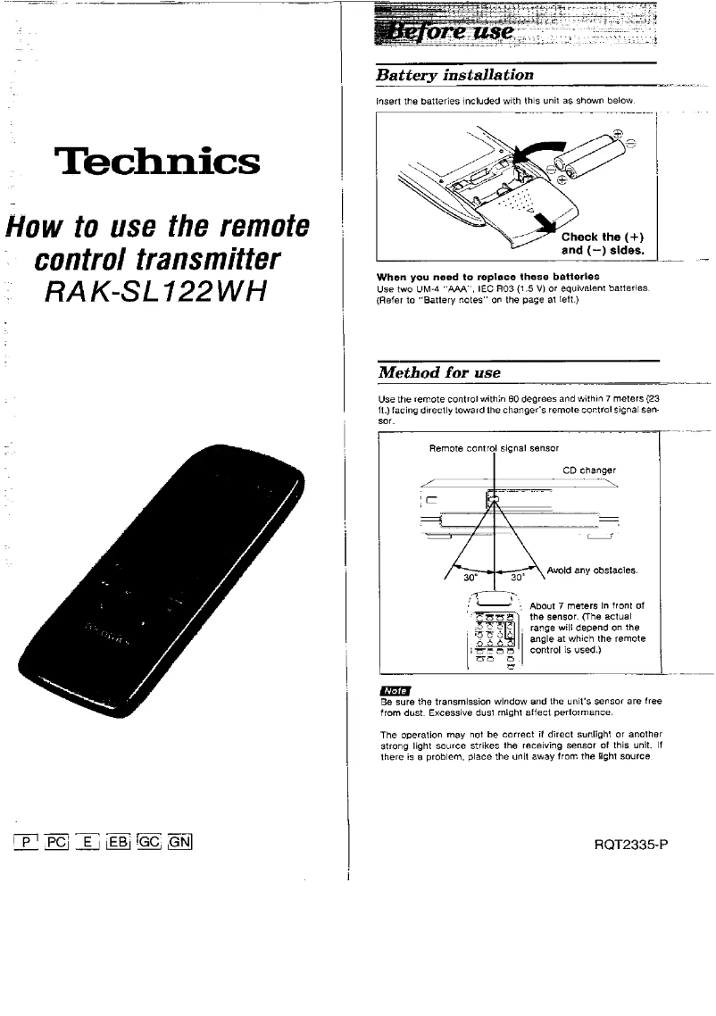 Page 1 de la notice Manuel utilisateur Technics RAK-SSL122WH