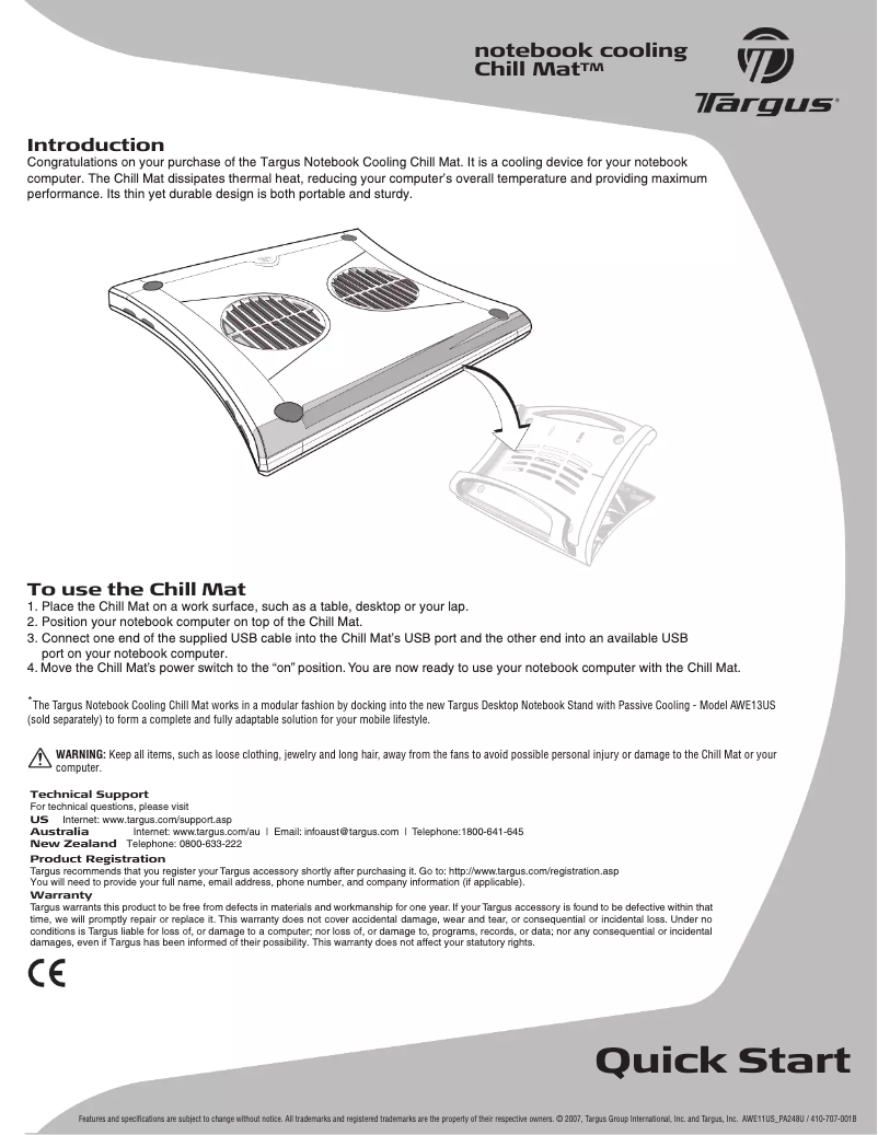 Page 1 de la notice Manuel utilisateur Targus AWE11US