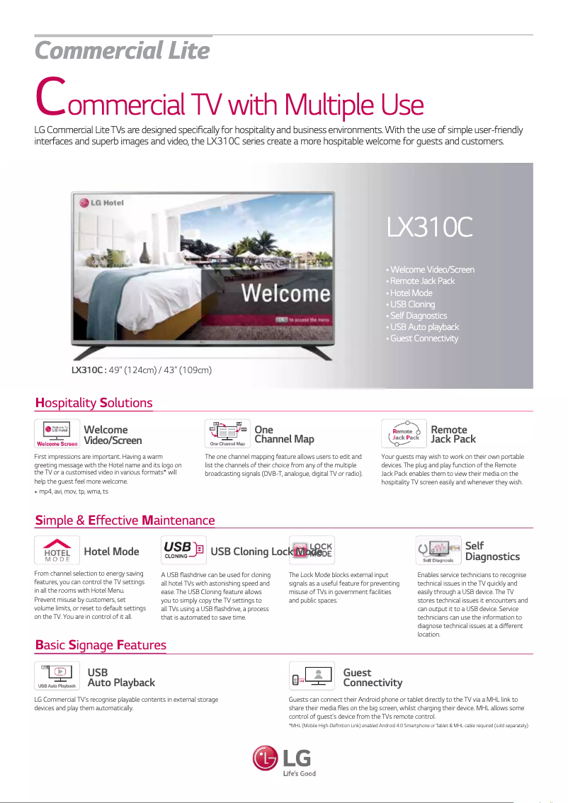 Page 1 de la notice Fiche technique LG 43LX310C