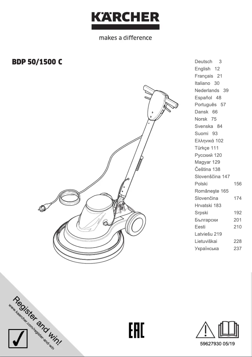 Page 1 de la notice Manuel utilisateur Kärcher BDP 50/1500 C