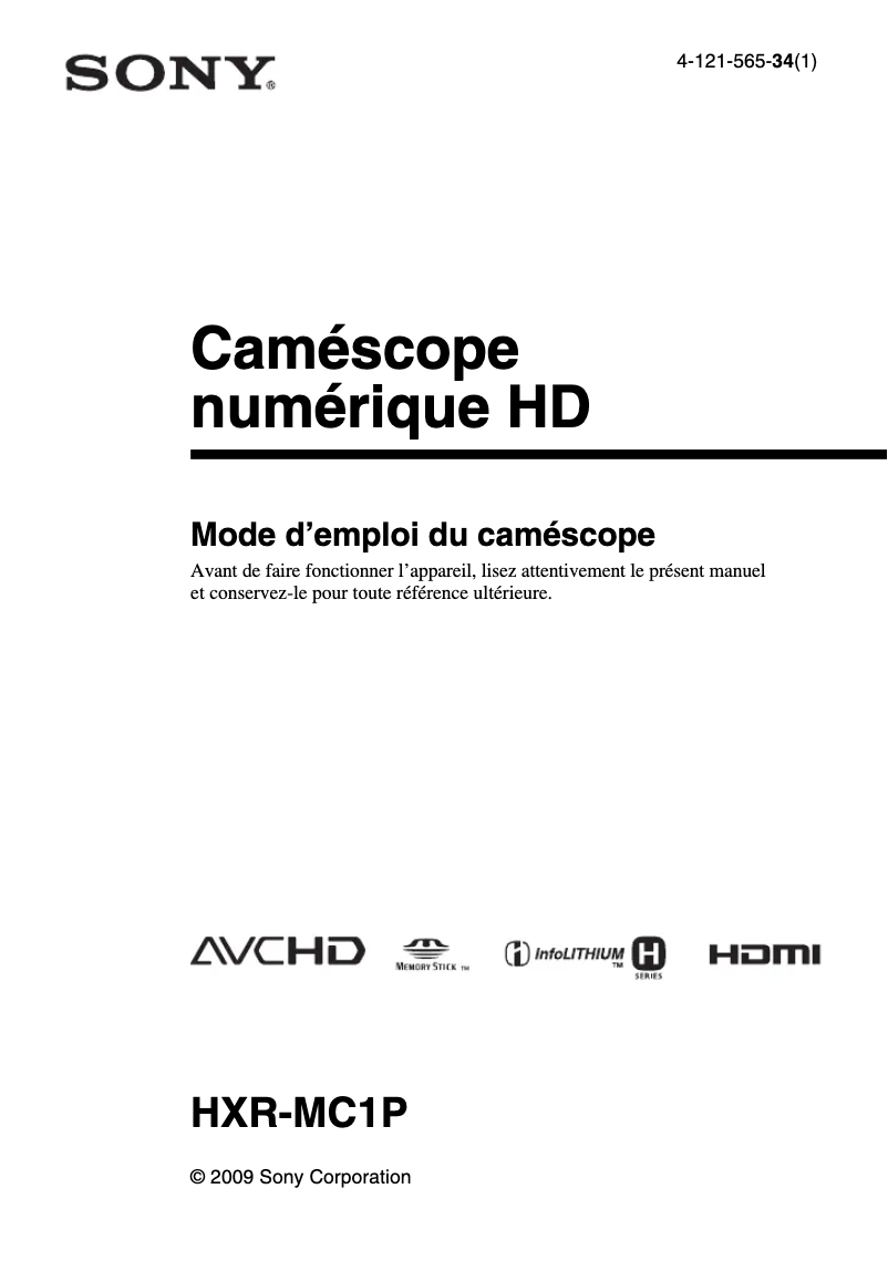Page n°1 - Manuel utilisateur Sony HXR-MC1P