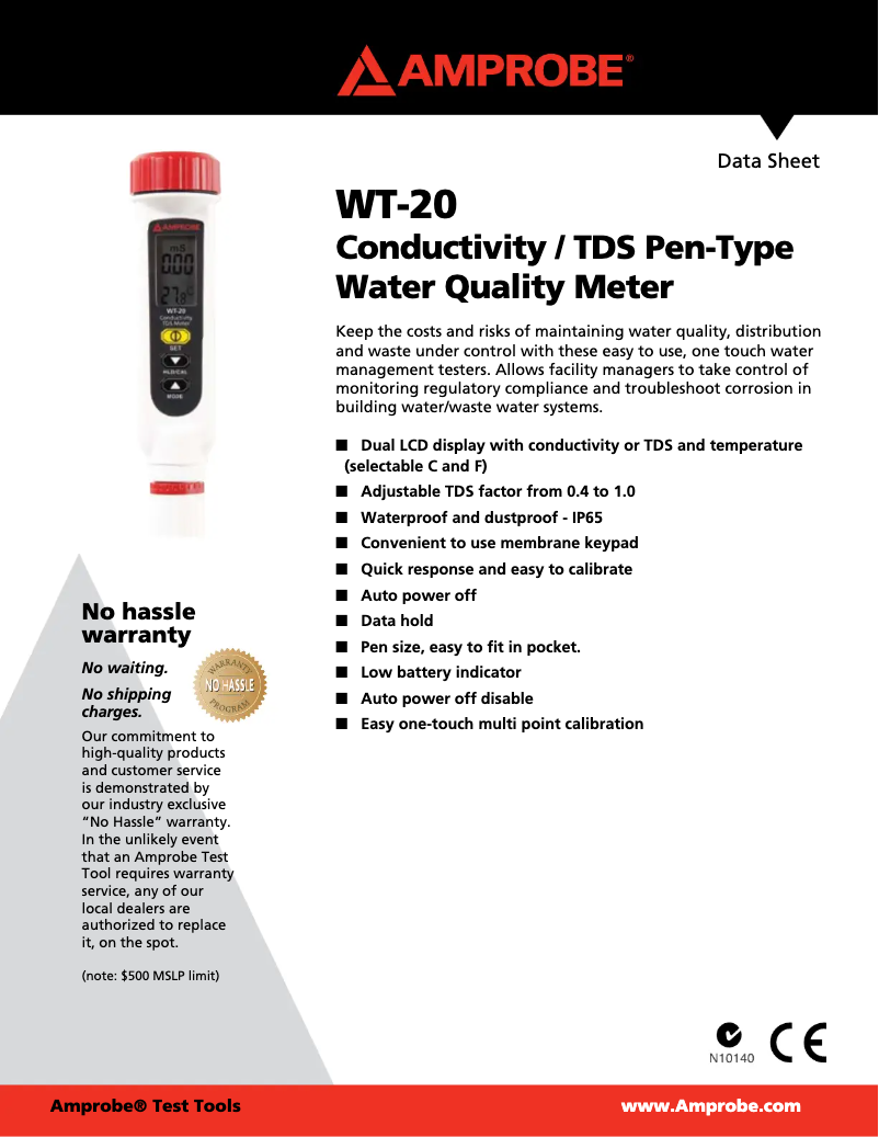 Page 1 of the manual Technical Sheet Amprobe WT-20