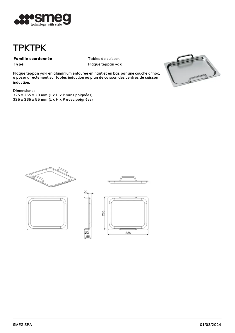 Page 1 of the manual Technical Sheet Smeg TPK