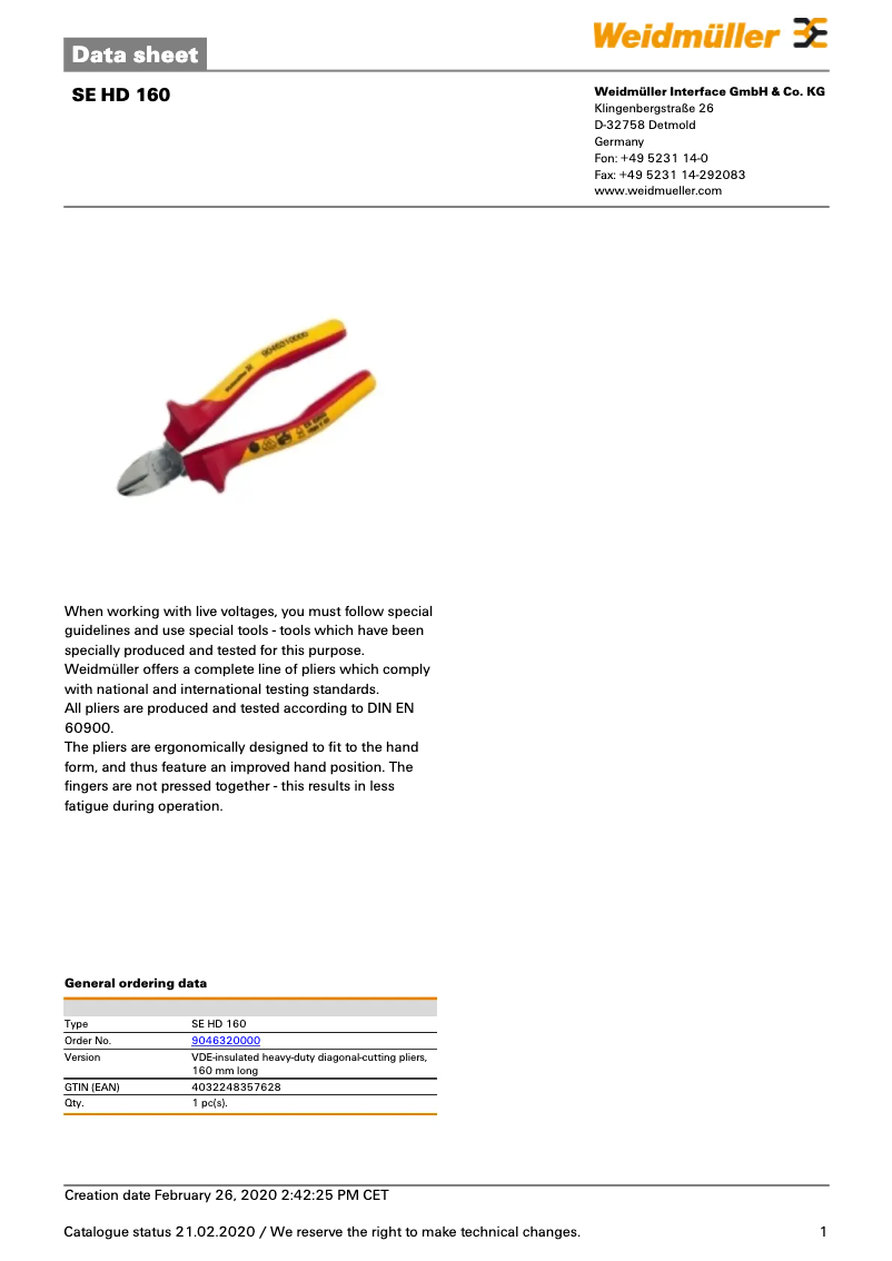 Page 1 de la notice Manuel utilisateur Weidmüller SE HD 160