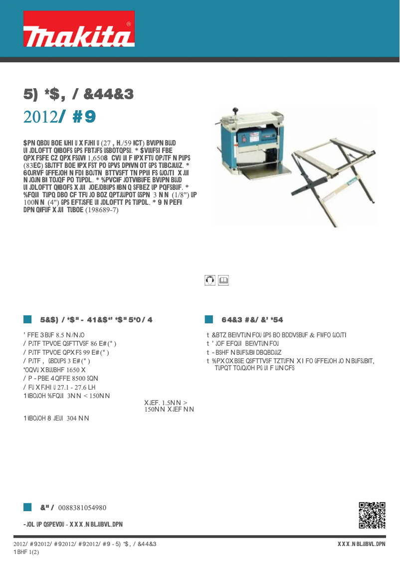Page 1 de la notice Fiche technique Makita 2012NBX