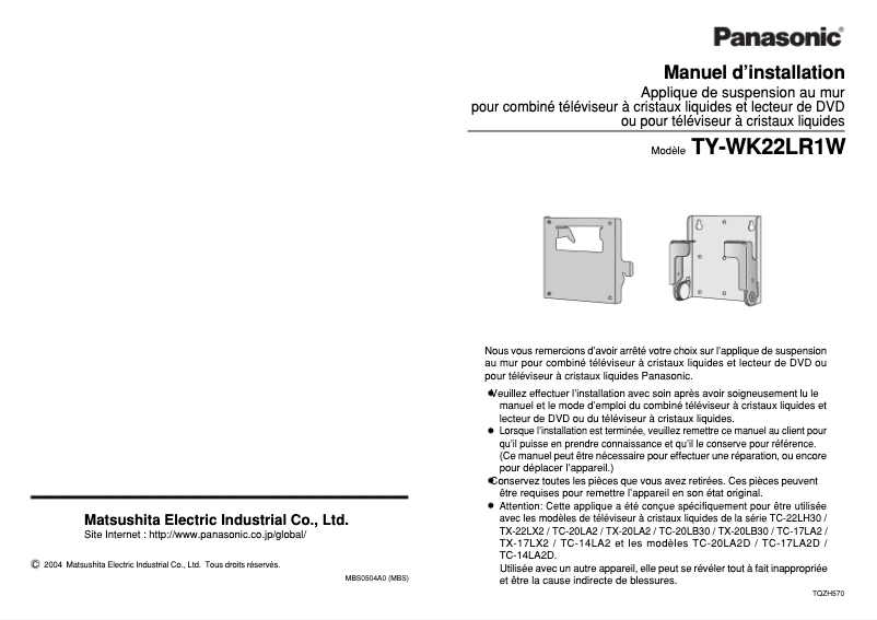 Page 1 de la notice Manuel utilisateur Panasonic TY-WK22LR1W