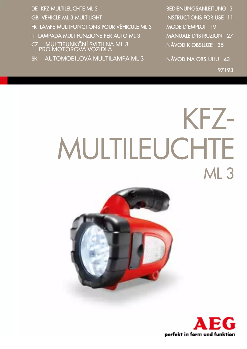 Page 1 de la notice Manuel utilisateur AEG ML 3